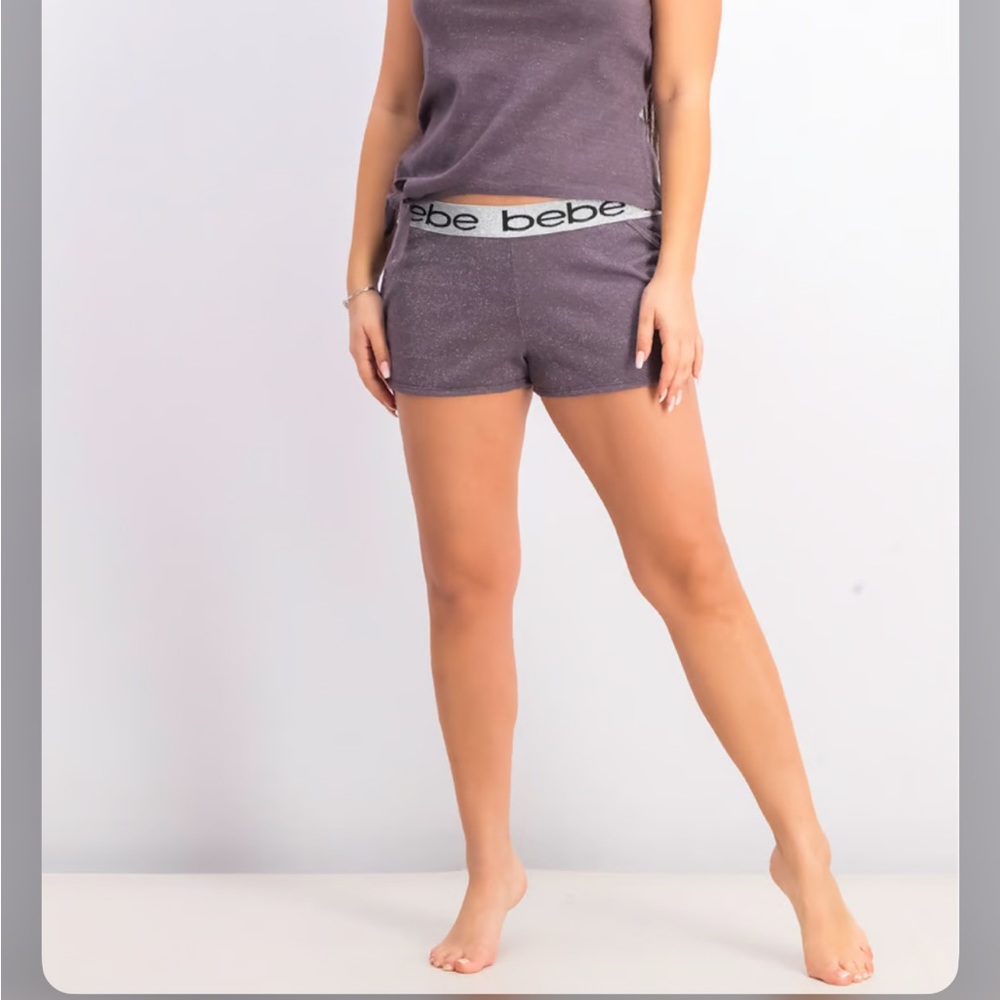 Bebe Women Textured Pull On Short, Purple and Silver